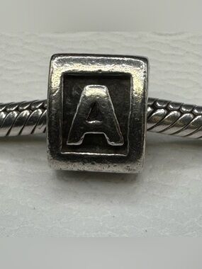 Authentic Retired Pandora Vintage Block Initial Letter A Charm 925 ALE